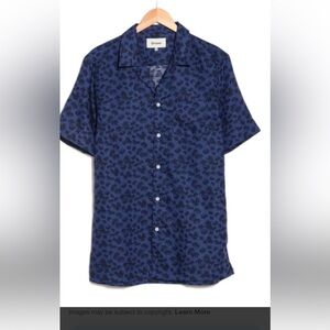 Unison Blue and Black Palm Tree Buttondown Short Sleeve Shirt Size L NWT